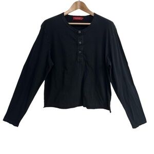 n:philanthropy Mens Mason Henley Shirt Size Medium Destructed Look Black